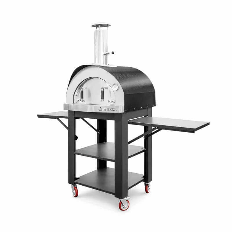 La Piazza Piccolo Black Pizza Oven With Premium Cart | Folding Side Shelves