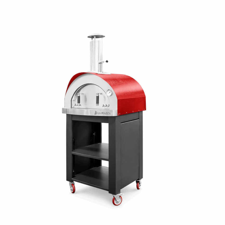 La Piazza Piccolo Red Pizza Oven With Premium Cart