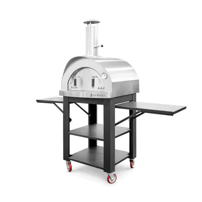 La Piazza Piccolo Stainless Steel Pizza Oven With Premium Cart | Folding Side Shelves