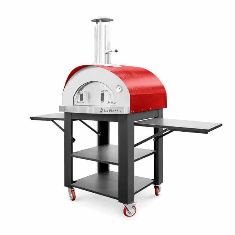 La Piazza Red Toscana 40-Inch Pizza Oven w/ Premium Cart | Side Shelves