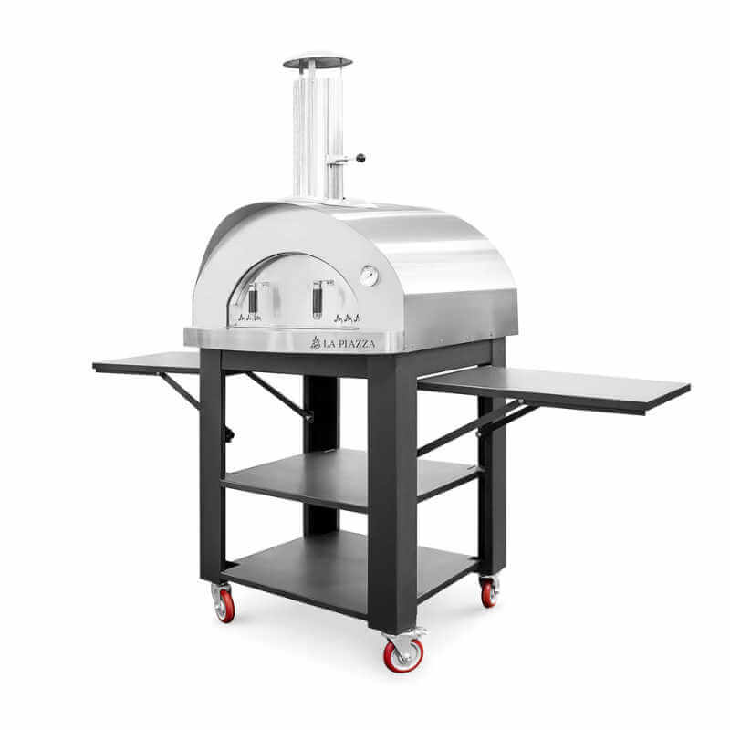 La Piazza Stainless Steel Toscana 40-Inch Pizza Oven w/ Premium Cart | Folding Side Shelves