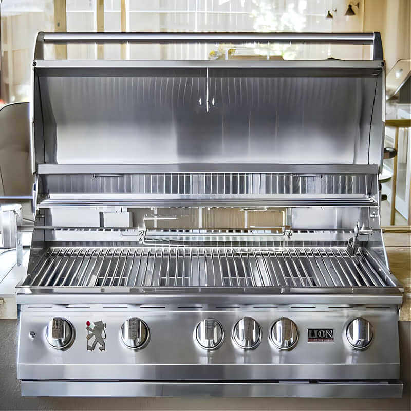Lion L90000 40-Inch 5-Burner Stainless Steel Built-In Grill | Double Walled Grill Hood