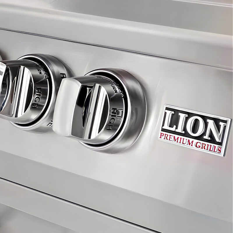 Lion Premium Q BBQ Island: L75000 32-In Grill, Side Burner, Fridge, Sink, Double Drawer, & Double Door