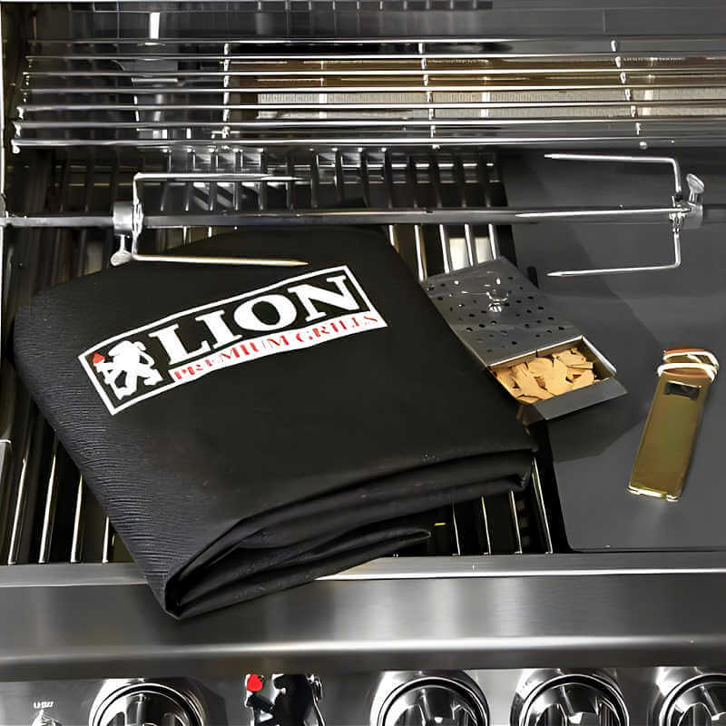 Lion Premium Q BBQ Island: L75000 32-In Grill, Side Burner, Fridge, Sink, Double Drawer, & Double Door