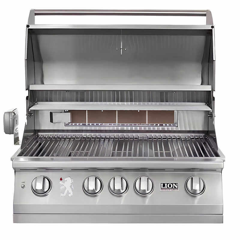 Lion Premium Q BBQ Island: L75000 32-In Grill, Side Burner, Fridge, Sink, Double Drawer, & Double Door