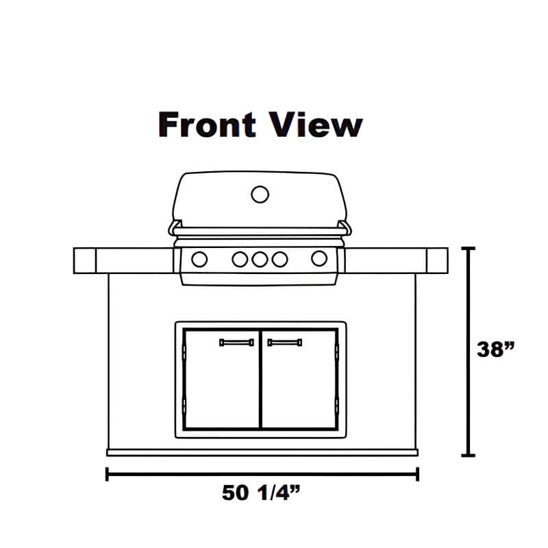 Lion Superior Q BBQ Island: L75000 32-Inch Grill & 33-Inch Double Door | Front View Dimensions