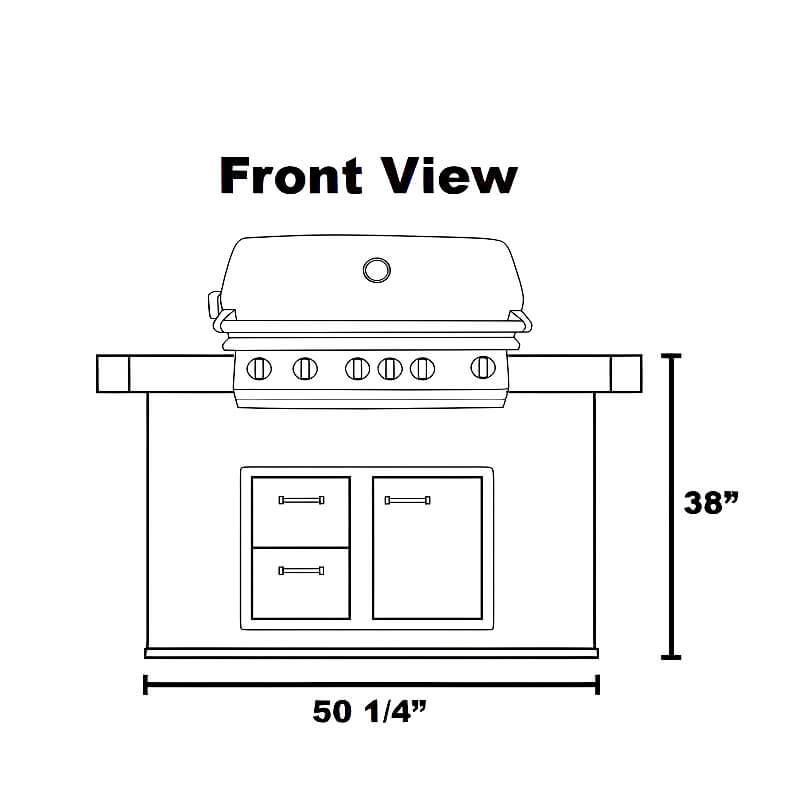 Lion Superior Q BBQ Island: L90000 40-Inch Grill & 33-Inch Combo | Front View Dimensions