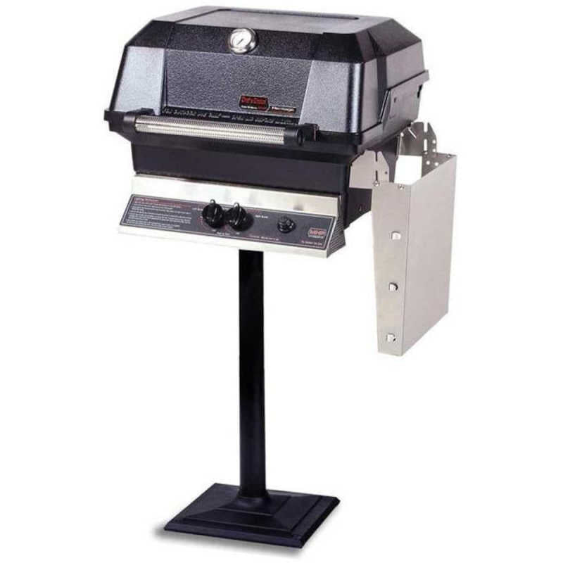MHP JNR4DD Gas Grill On Patio Post