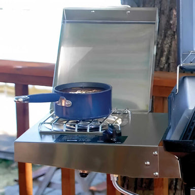 MHP Stainless Steel Side Burner | shown on Grill Cart Side Shelf