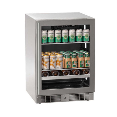 Marvel Essential 24-Inch Stainless Glass Door Beverage Center with Lock