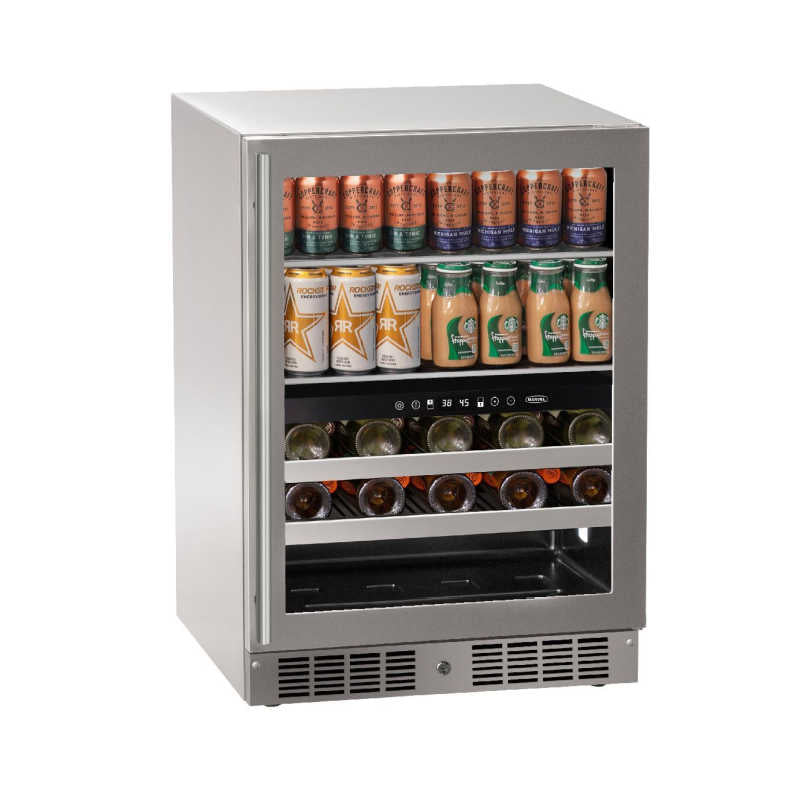 Marvel Essential 24-Inch Stainless Glass Door Dual Zone Beverage Center with Lock