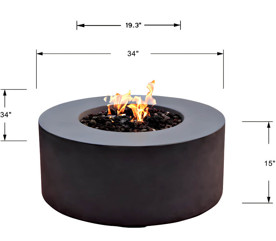 Modeno Venice Slate Black Round Concrete Fire Table Dimensions