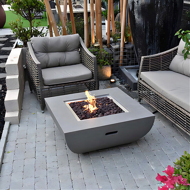 Modeno Westport Gray Concrete Square Fire Table on Patio