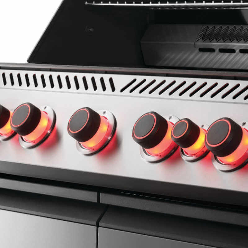 Napoleon Prestige 665 5-Burner Gas Grill | Gas Burner Safety Lights Showing Burner On