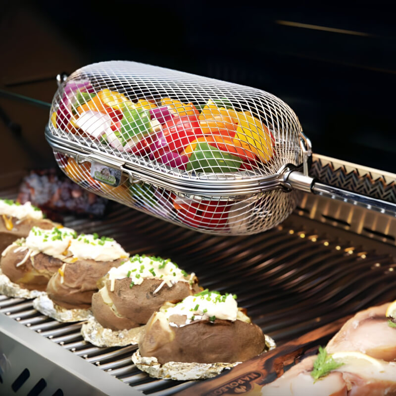 Napoleon Rotisserie Grill Basket | Shown on Grill Close Up