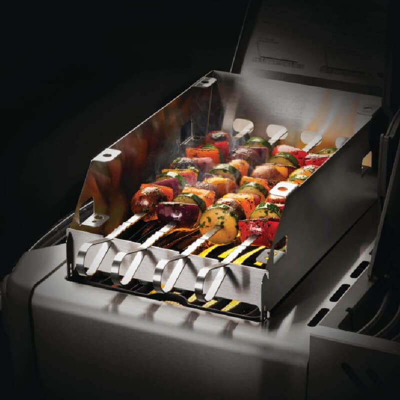 Napoleon Side Burner Windshield with Skewer Rack | Shown with Skewers
