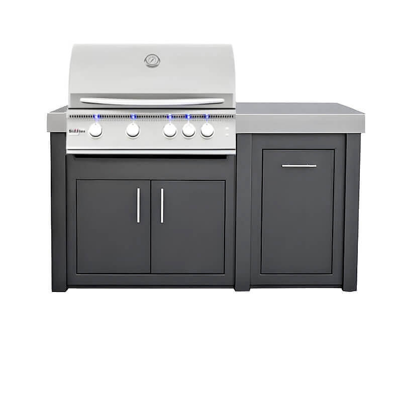 New Castle 62-Inch Grill Island | Summerset Sizzler Pro | 15" Pull-Out Trash Drawer Cabinet