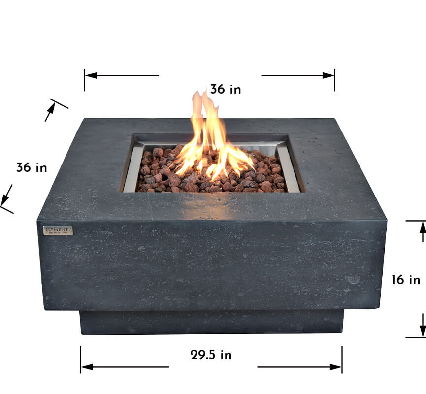 Elementi Manhattan Fire Pit Table in Dark Gray with Dimensions