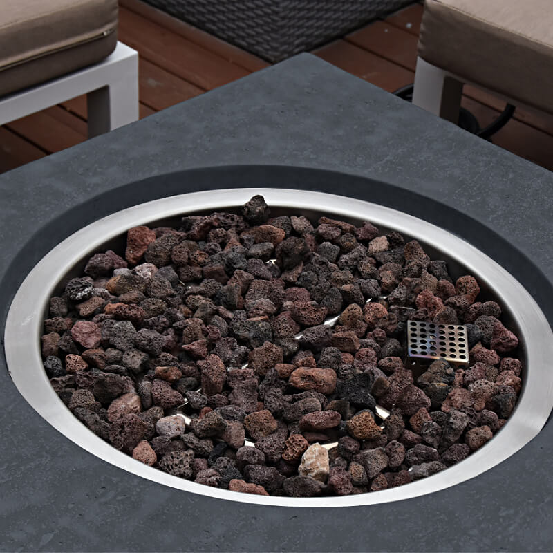 Elementi Metropolis Rectangular Concrete Fire Table With Round Burner Pan & 12 Inch Burner Ring