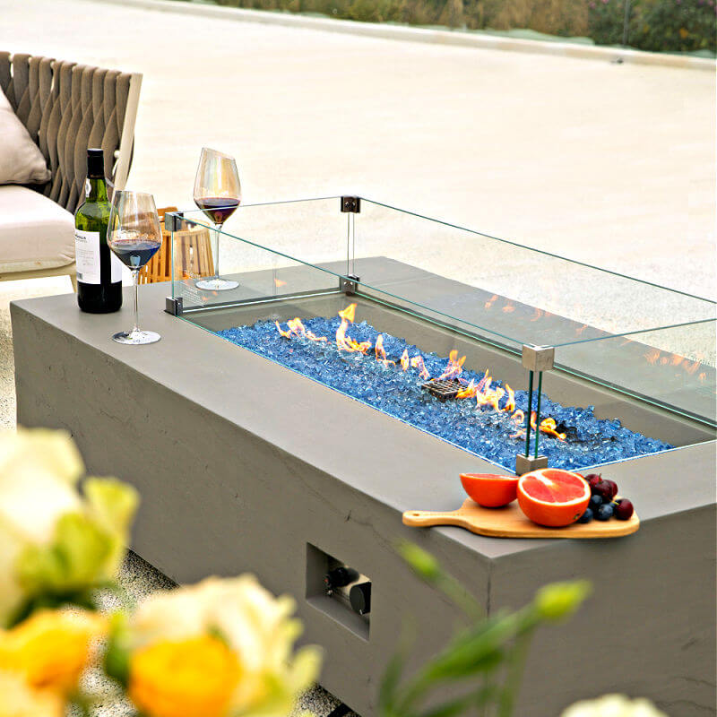 Elementi Plus Meteora Space Gray Concrete Rectangular Fire Table  Perfect for Outdoor Entertaining