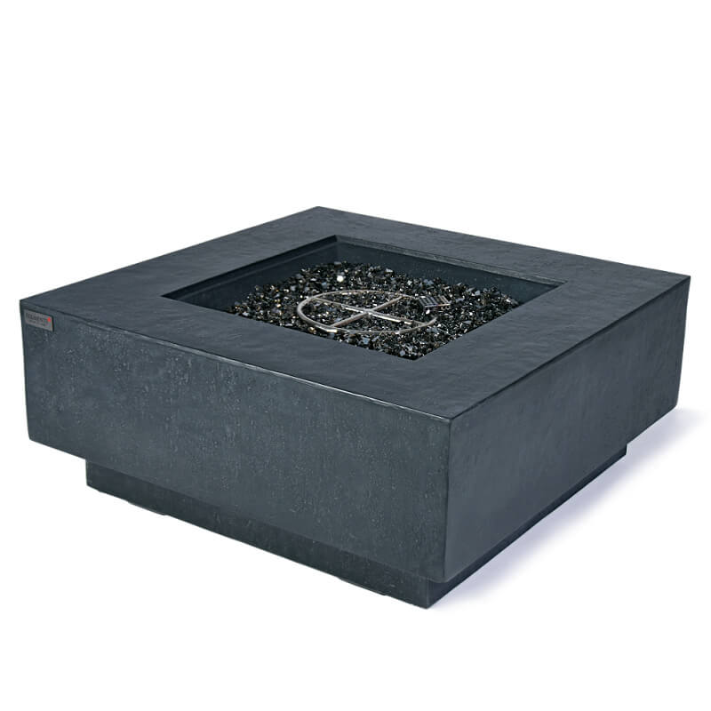 Elementi Plus Bergen Dark Gray Concrete Square Fire Table with Stainless Steel 60,000 BTU Burner