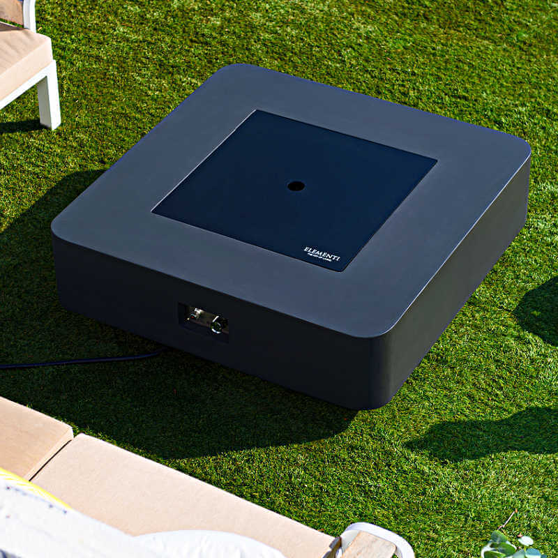 Elementi Plus Dark Grey Concrete Bergamo Square Fire Table With Aluminum Lid on Patio