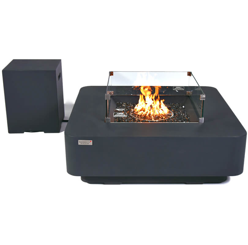 Elementi Plus Dark Grey Concrete Bergamo Square Fire Table with Propane Tank Cover Option