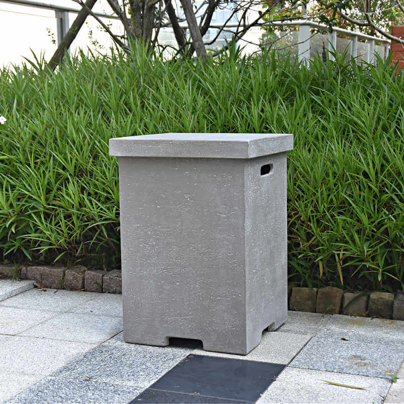 Elementi 18 Inch Travertine Textured Square Propane Tank Cover with Propane Tank Bottom Insert