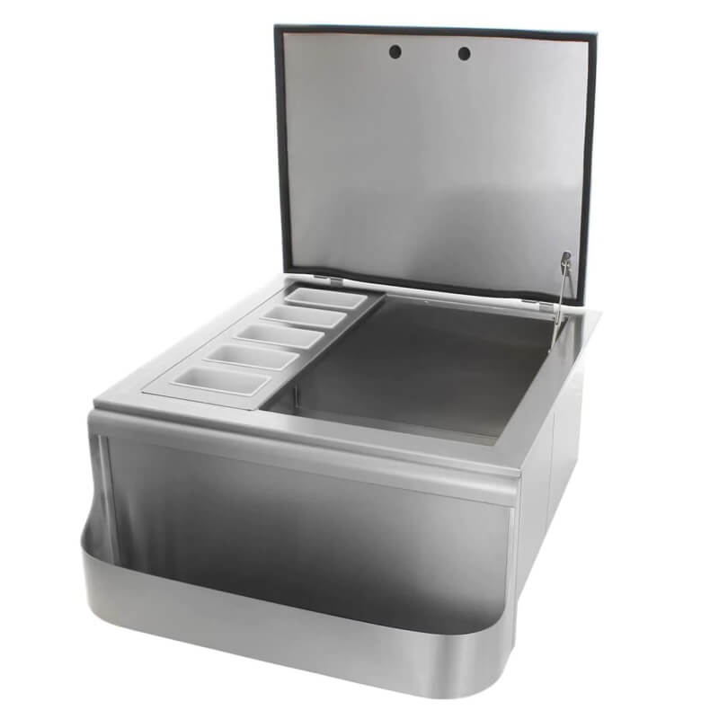 PCM 18-Inch Slide-In Ice Bin Cooler w/ Speed Rail | Removable Condiment Holder