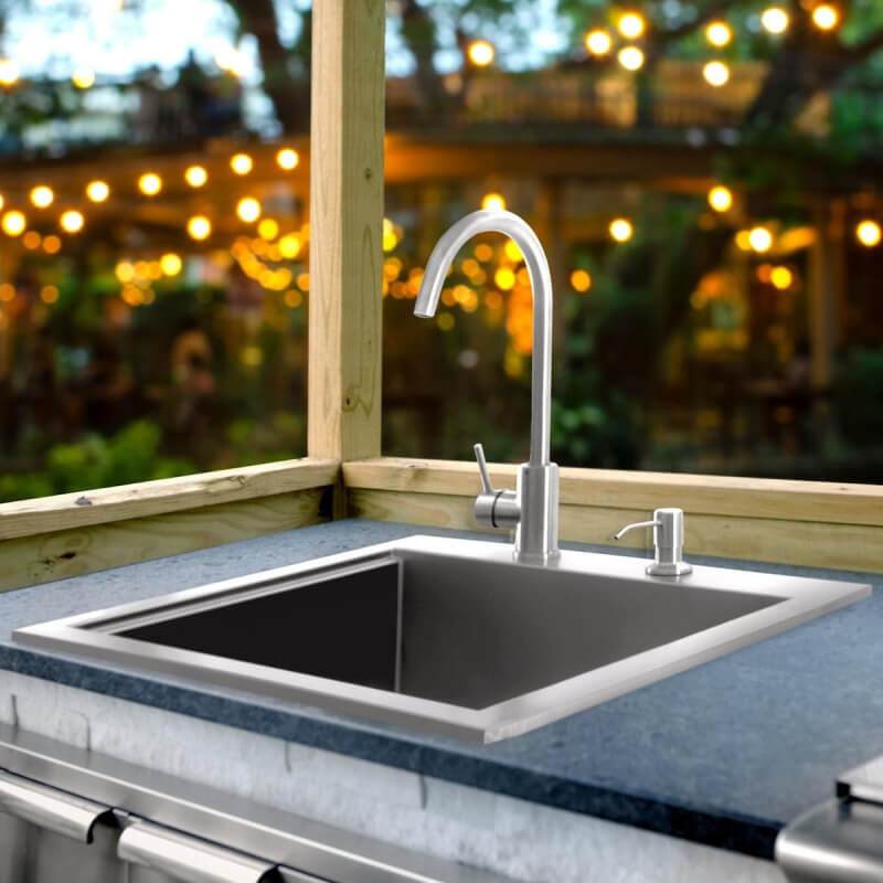 PCM 21-Inch Outdoor Drop-In Bar Sink | Shown in Outdoor Kitchen