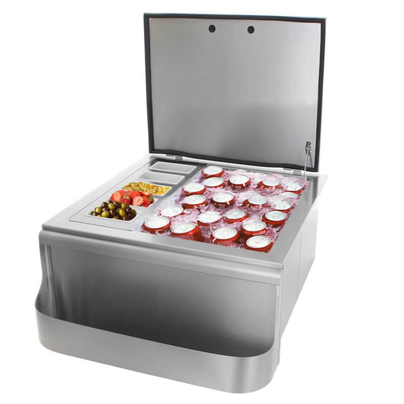 PCM 260 Series 25-Inch Slide-In Ice Bin Cooler With Speed Rail & Condiment Holder - Traditional