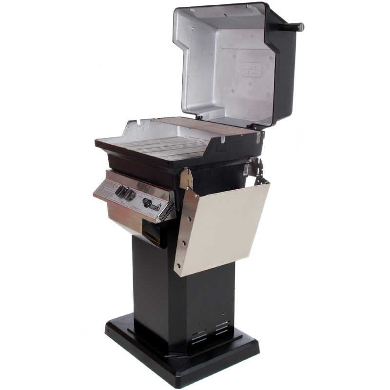 PGS A40 Cast Aluminum Gas Grill On Black Patio Base | Angled View