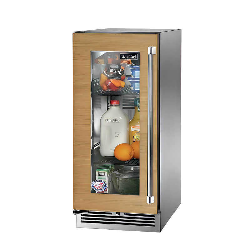 Perlick 15-Inch Signature Series Panel Ready Glass Door Marine Grade Outdoor Refrigerator - Left Hinge