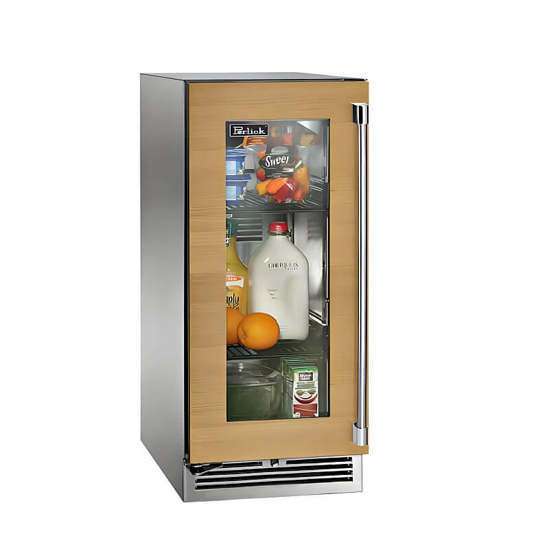 Perlick 15-Inch Signature Series Stainless Steel Panel Ready Glass Door Outdoor Refrigerator |  Left Hinge