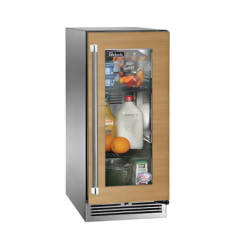 Perlick 15-Inch Signature Series Stainless Steel Panel Ready Glass Door Outdoor Refrigerator with Door Lock - HP15RO-4-4