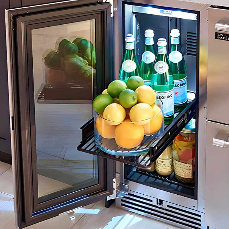 Perlick 15-Inch Signature Series Stainless Steel Glass Door Outdoor Refrigerator | Pull-Out Shelves