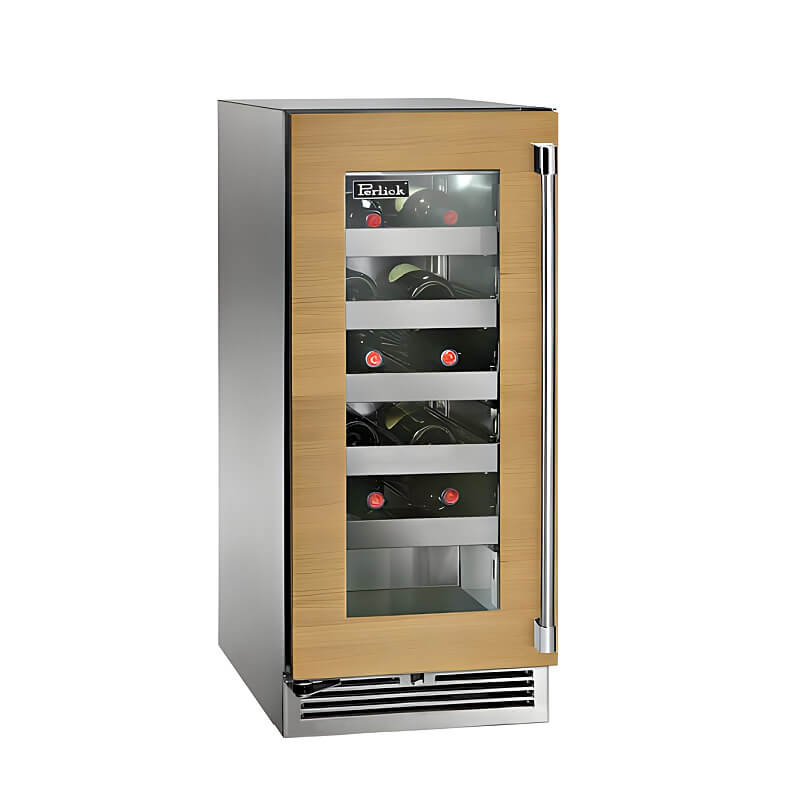 Perlick 15-Inch Signature Series Panel Ready Glass Door Marine Grade Outdoor Wine Reserve with Lock - Left Hinge
