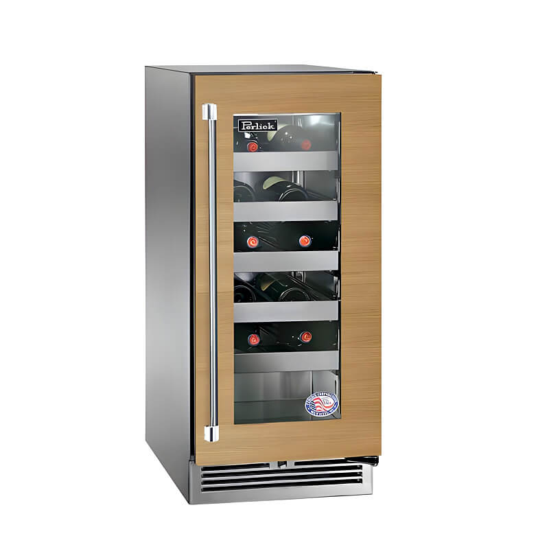 Perlick 15-Inch Signature Series Panel Ready Glass Door Marine Grade Outdoor Wine Reserve with Lock - Right Hinge