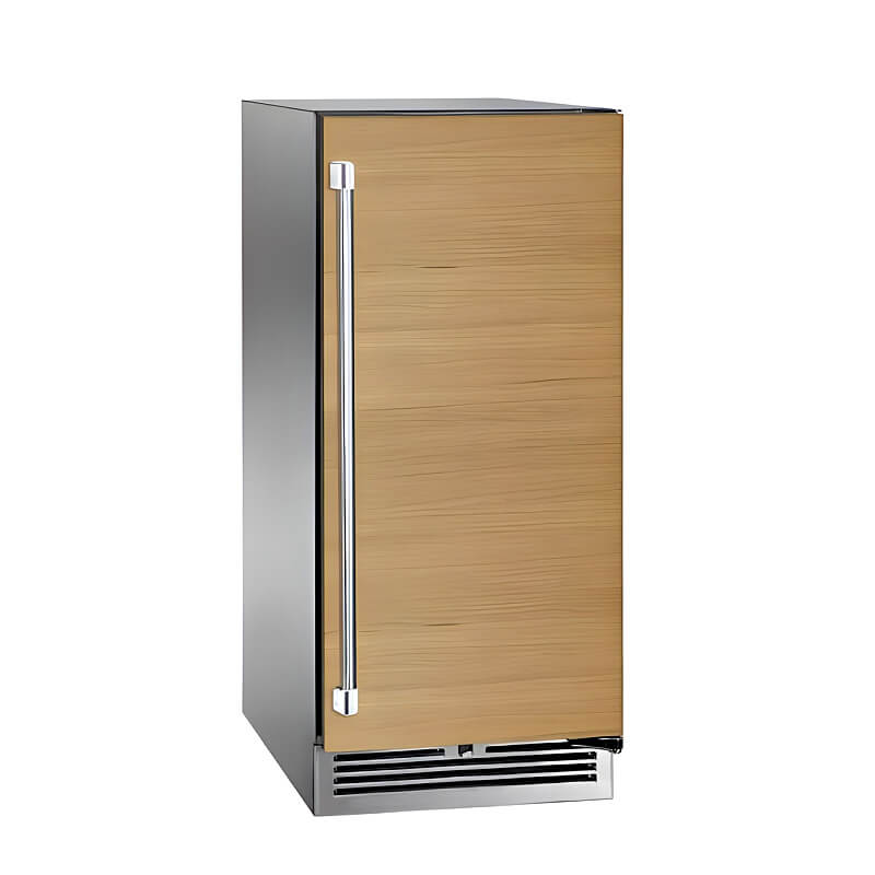 Perlick 15-Inch Signature Series Stainless Steel Panel Ready Outdoor Refrigerator | Wood Grain Overlay - Right Hinge