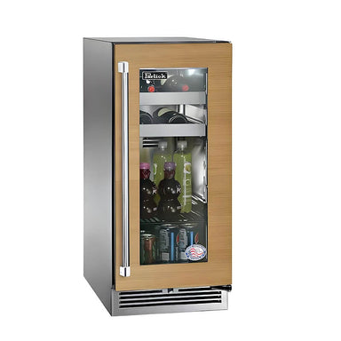 Perlick 15-Inch Signature Series Panel Ready Glass Door Marine Grade Outdoor Beverage Center with Lock - Left Hinge