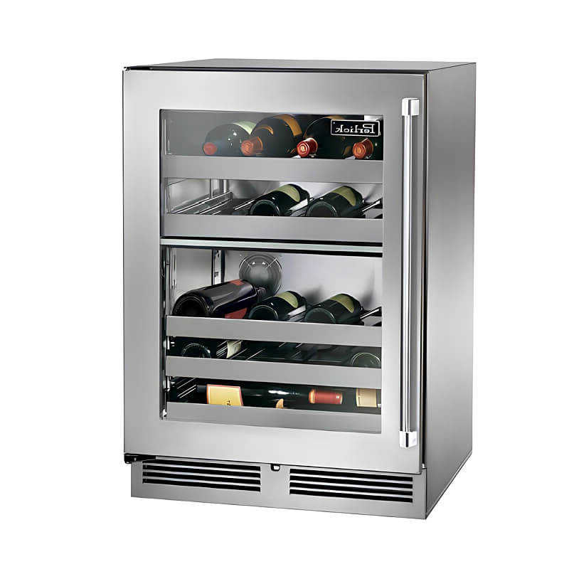 Perlick 24-Inch Signature Marine & Coastal Stainless Steel Glass Door Outdoor Dual Zone Wine Reserve w/ Lock - HP24DM-4-3RL