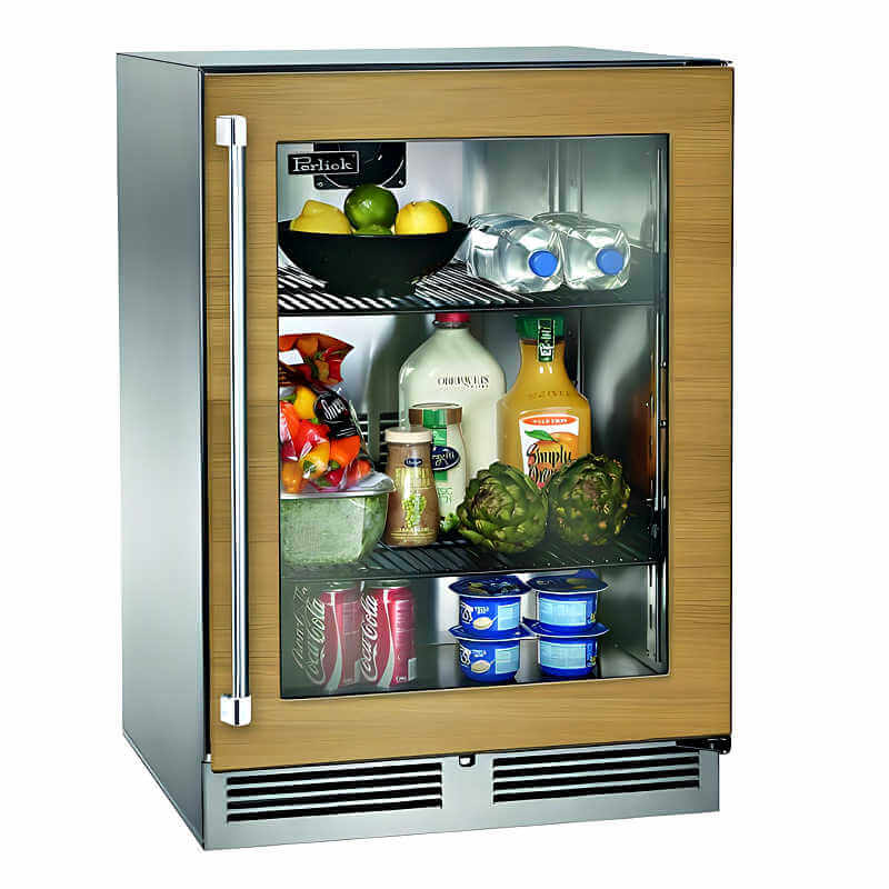 Perlick 24-Inch Signature Series Panel Ready Glass Door Marine Grade Outdoor Refrigerator with Lock - Right Hinge