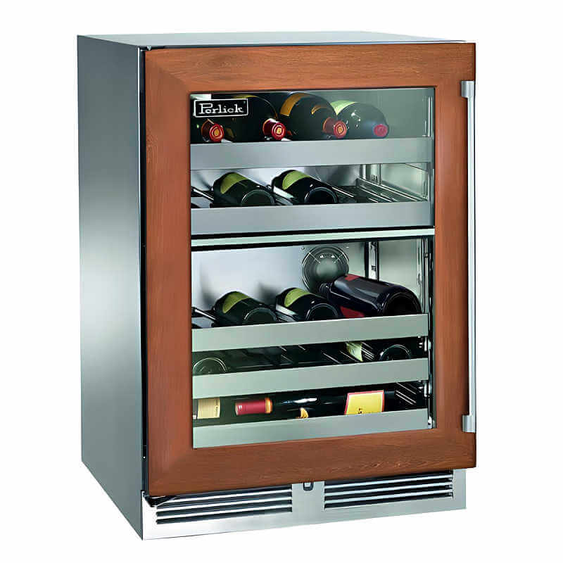 Perlick 24-Inch Signature Series Panel Ready Glass Door Marine Grade Outdoor Dual Zone Wine Reserve with Lock - Left Hinge