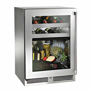 Perlick 24-Inch Signature Series Stainless Steel Glass Door Marine Grade Outdoor Dual Zone Refrigerator Wine Reserve with Lock - Left Hinge