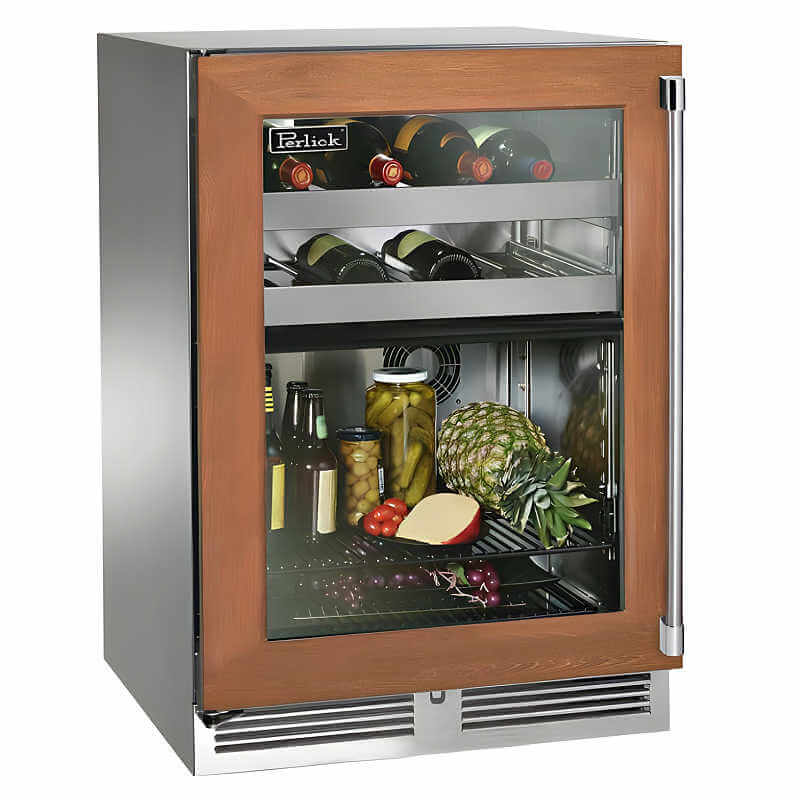 Perlick 24-Inch Signature Series Panel Ready Glass Door Outdoor Dual Zone Refrigerator/Wine Reserve | Left Hinge 
