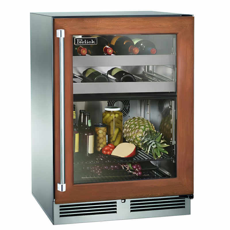 Perlick 24-Inch Signature Series Panel Ready Glass Door Outdoor Dual Zone Refrigerator/Wine Reserve w/ Lock | Front Vent