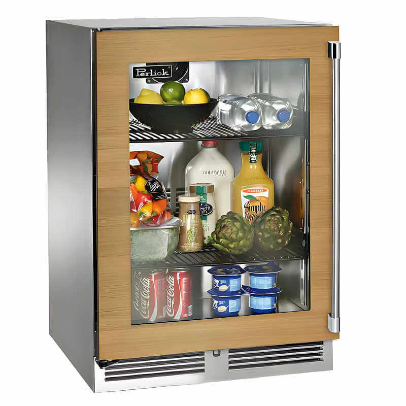 Perlick 24-Inch Signature Series Panel Ready Glass Door Outdoor Refrigerator | Left Hinge