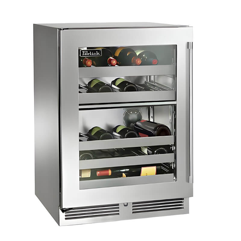 Perlick 24-Inch Signature Series Stainless Steel Glass Door Outdoor Dual Zone Wine Reserve w/ Lock - HP24DO-4-3