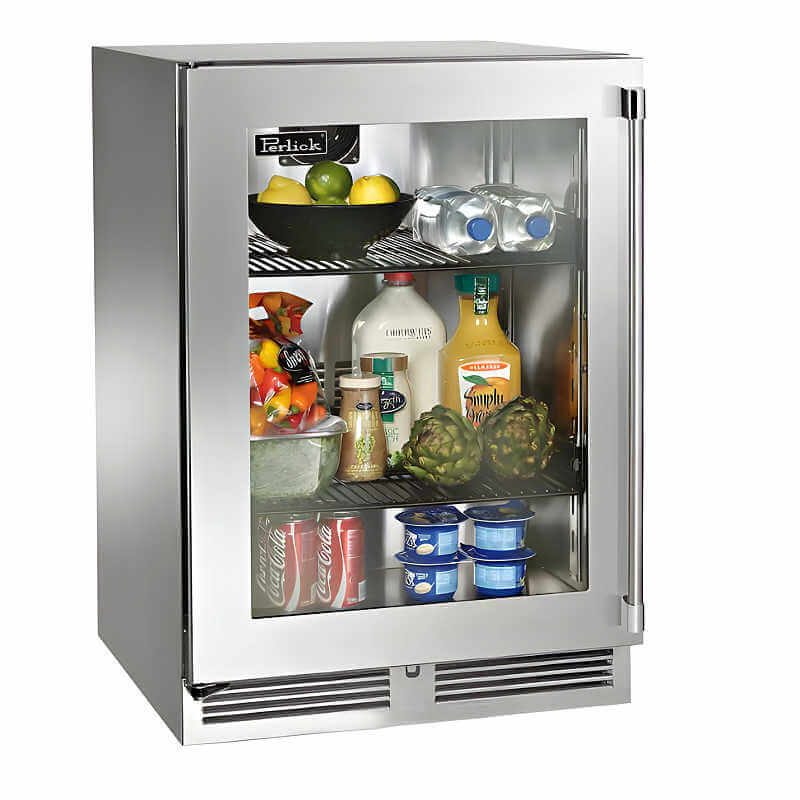 Perlick 24-Inch Signature Series Stainless Steel Glass Door Outdoor Refrigerator | Left Hinge