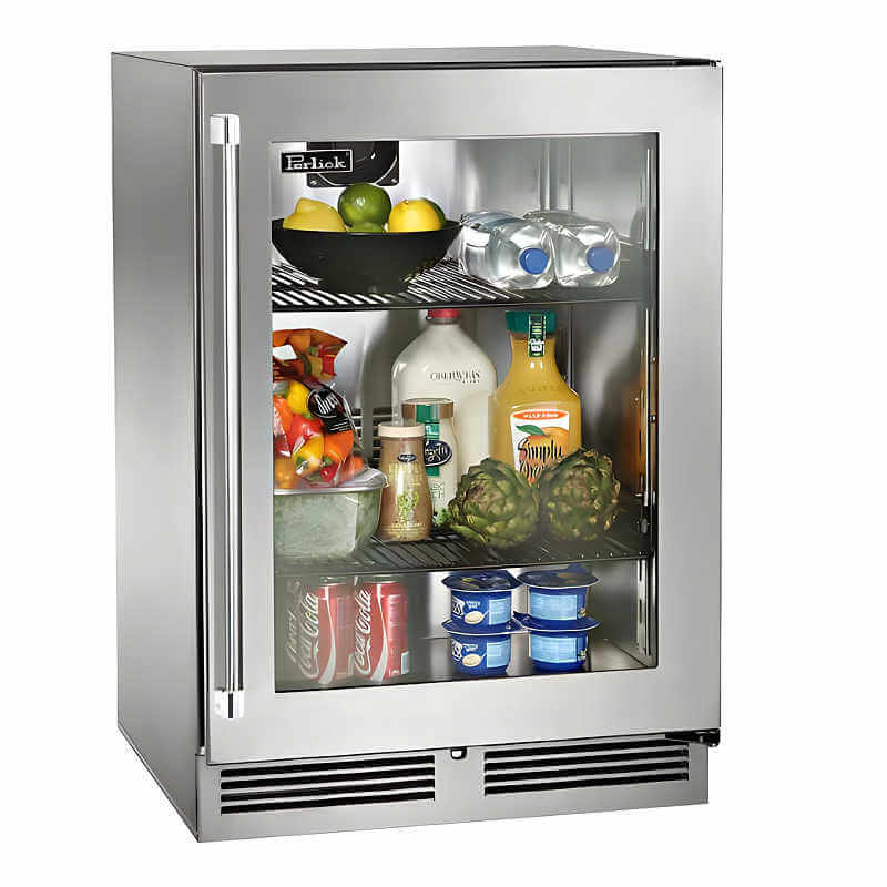 Perlick 24-Inch Signature Series Stainless Steel Glass Door Outdoor Refrigerator | Right Hinge